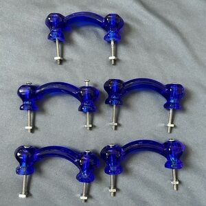 Set Of 5 Vintage Cobalt Blue Glass Crystal Drawer Pulls Handles